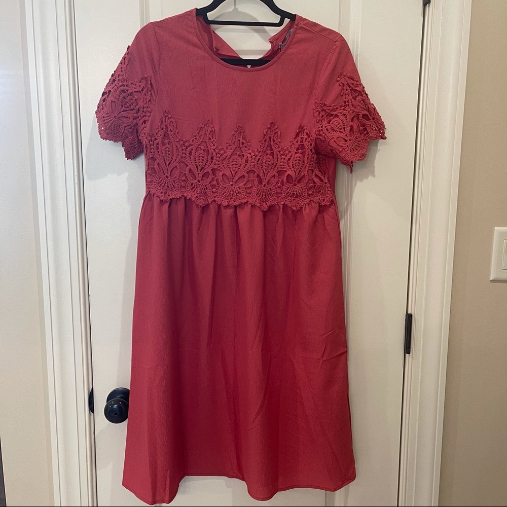 Pink crochet neck dress